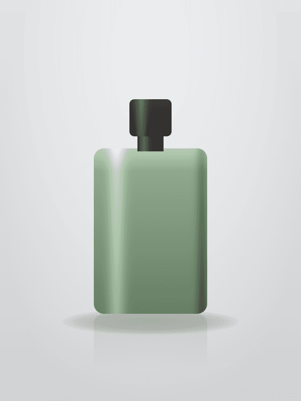 Frasco de vidro verde-musgo com tampa preta fosca, em fundo cinza